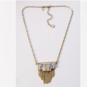 New Lia Sophia Necklace gold tone w/ cluster of clear cut crystal & chain dangle